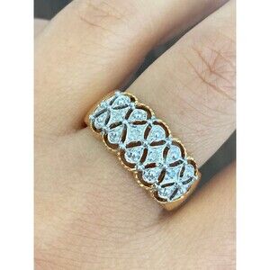 925 sterling silver 14k gold vermeil genuine diamond filigree ring size 8